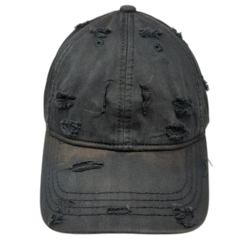 Cacuss Baseball Cap Black One Size Distressed Ripped Frayed Cotton Slideback Hat